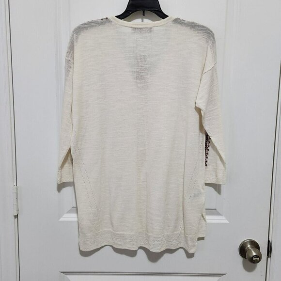 Loft Petite Women's XSP Ivory Embroidered Tassled 3/4 Sleeve Tunic Sweater - Picture 2 of 8
